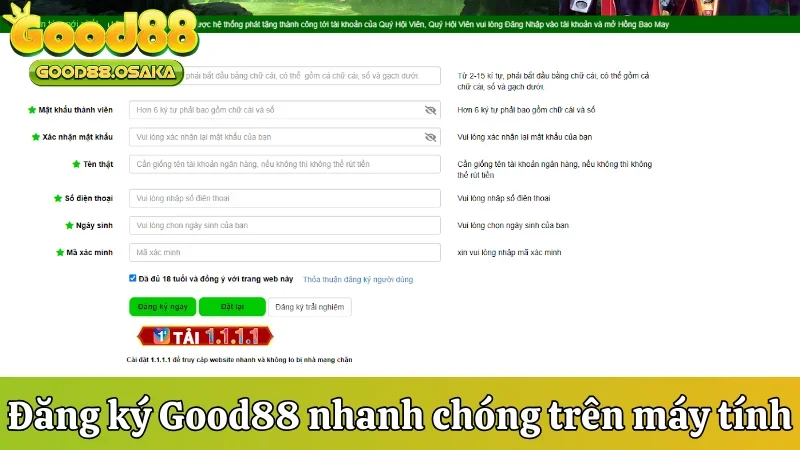 Đăng ký Good88 nhanh chóng trên máy tính