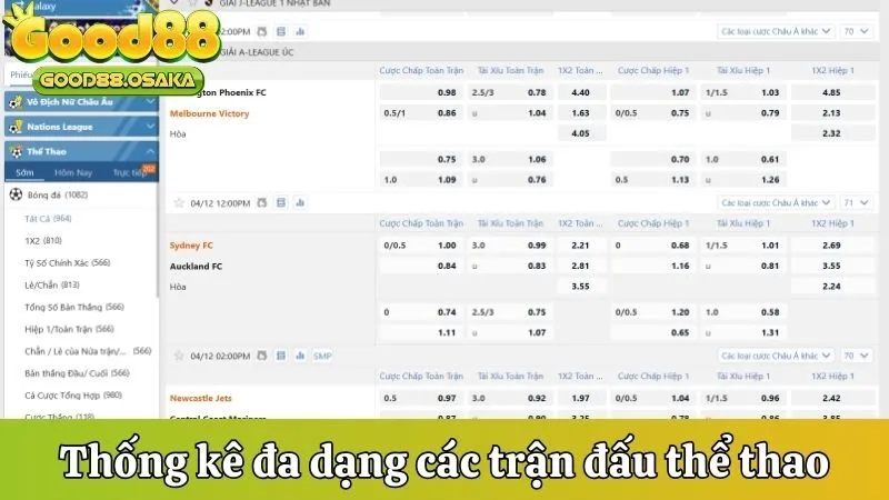 Thống kê đa dạng các trận đấu thể thao hấp dẫn