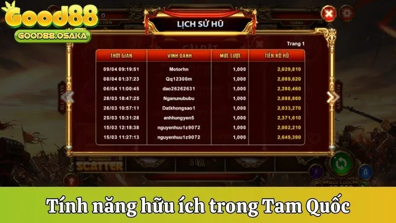 Tính năng hữu ích trong slots game Tam Quốc